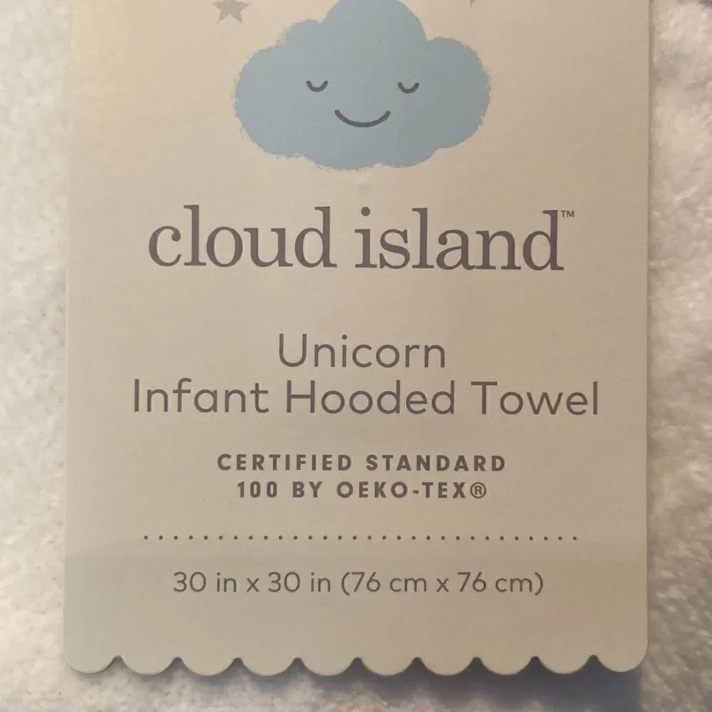 Cloud Island White Unicorn Infant Hooded Towel 30”x30” NWT